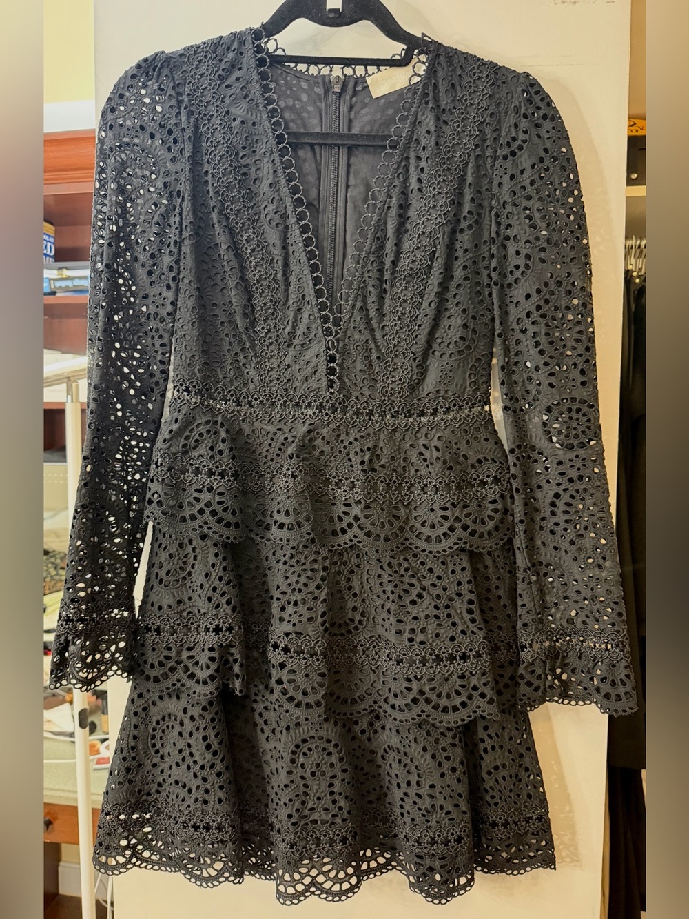 ZIMMERMAN Black Eyelet Lace Long-Sleeve Dress